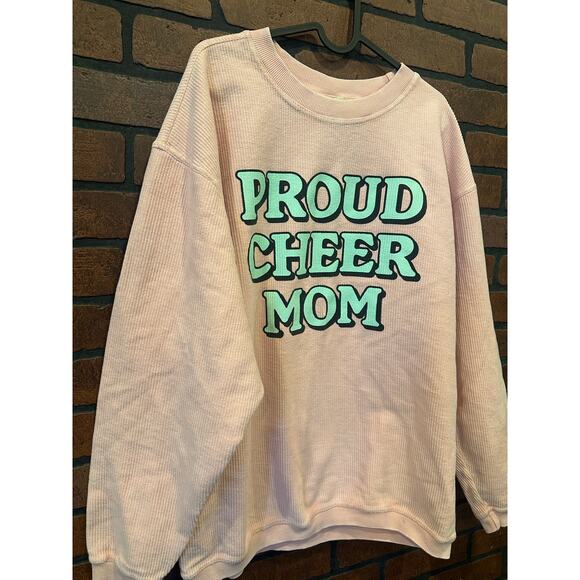 Proud Cheer Mom Sweatshirt Pullover Oversized Medium Pink Chicka-D Corded Crew - Picture 2 of 11